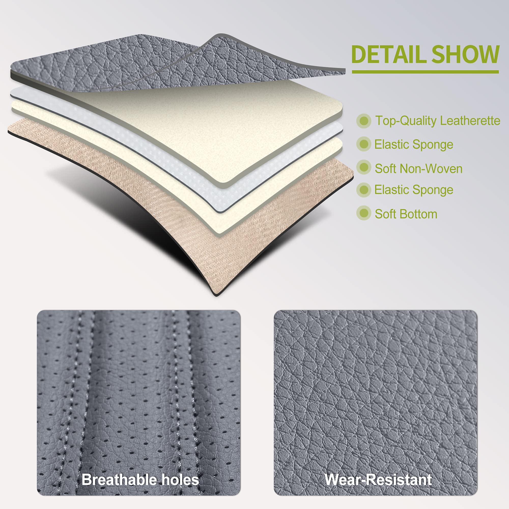 Premium AOOG Leather Car Seat Covers - Universal Fit Leatherette Auto Seat Protectors for Cars, SUVs & Trucks | Non-Slip Vehicle Interior Accessories (Full Set, Gray) | Perfect for Daily Commute, Road Trips & Family Protection