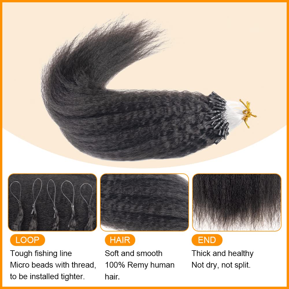 Niawigs Micro Loop Human Hair Extensions 24 Inches 100G - 100 Strands Kinky Straight Microlink Hair for Black Women | Natural Black Human Hair for Daily Styling & Protective Hairstyles