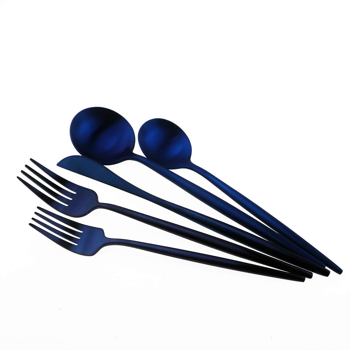 Matte Blue Gugrida 5-Piece 18/10 Stainless Steel Silverware Set - Satin Finish Flatware for Kitchen, Dining & Travel | Dishwasher Safe Cutlery for Camping, Office, School Lunch & Everyday Use