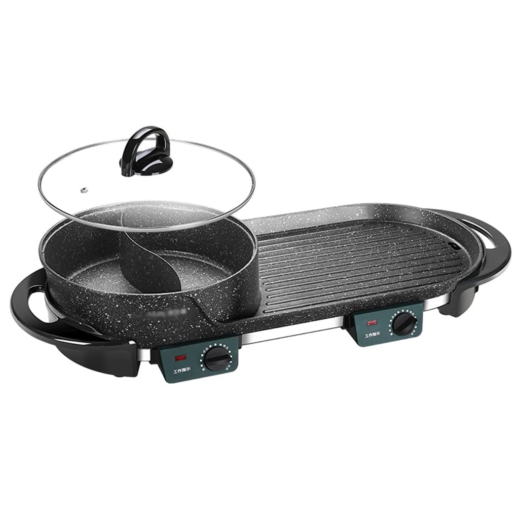 Electric Grill and Hot Pot Combo - Dual Temperature Control, Non-Stick & Dishwasher Safe - Multi-Functional Shabu Shabu & BBQ Electric Cooker for Family Dinner & Party (Black) - Perfect for Indoor Gatherings, Camping & Small Kitchens