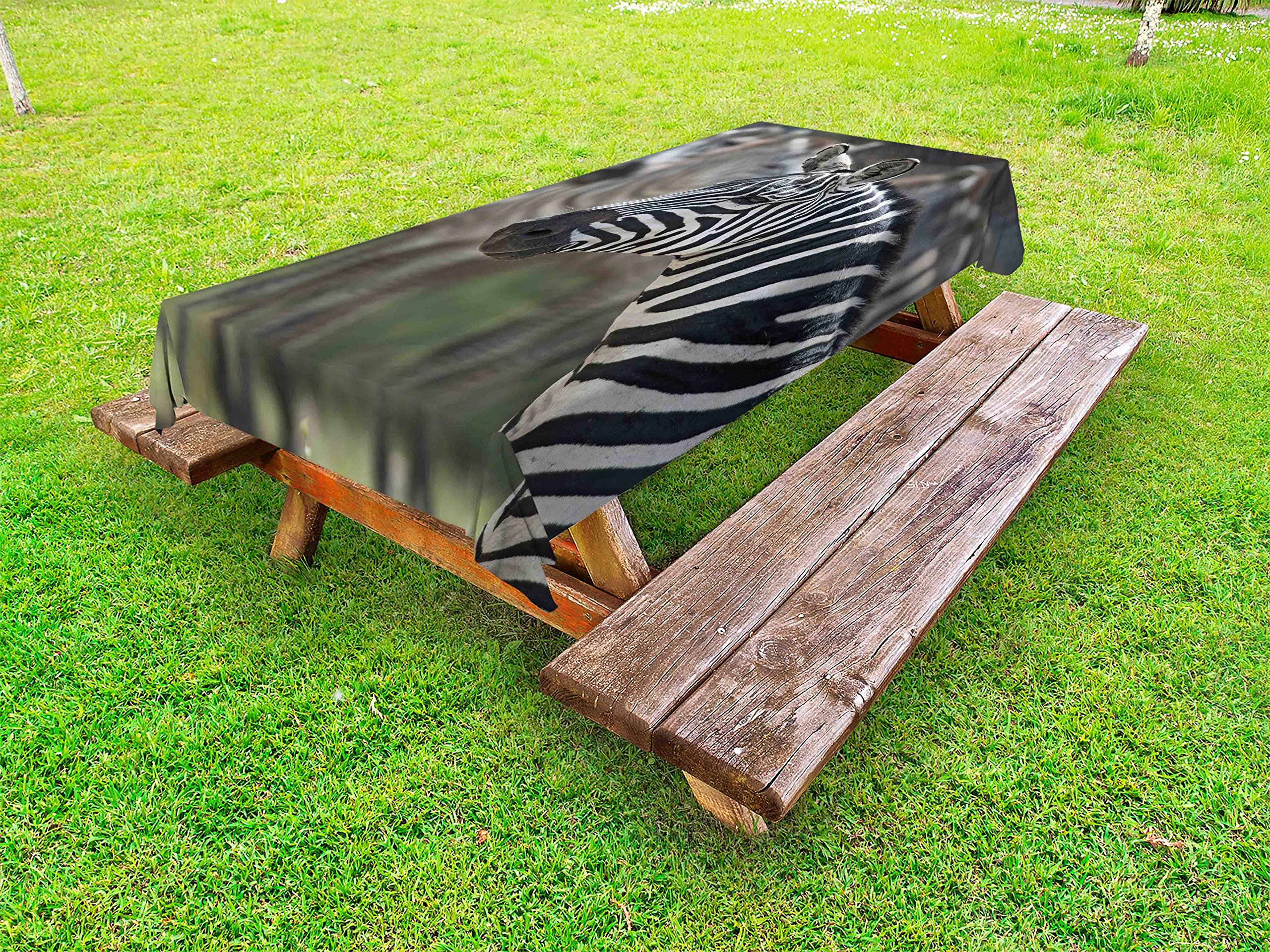 Ambesonne African Zebra Print Outdoor Tablecloth - Serengeti National Park Savannah Animal Design - Waterproof Washable Picnic Table Cover 58