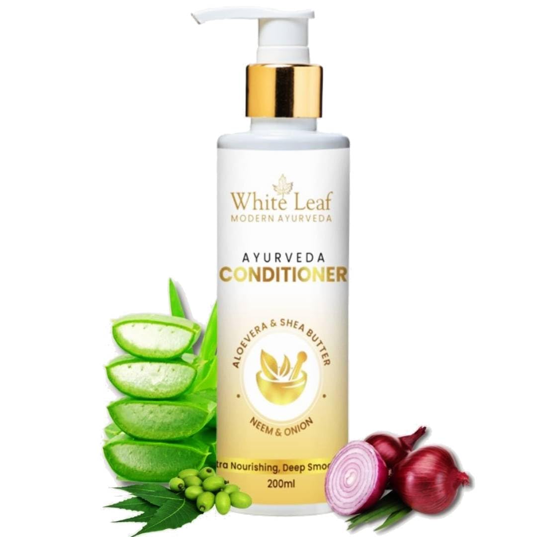 White Leaf Ayurvedic Natural Conditioner for Dry & Frizzy Hair - 200ml | Vegan, Paraben & Sulfate Free | Smoothing & Straightening Treatment for All Hair Types | Perfect for Daily Hair Care & Salon-Like Results at Home