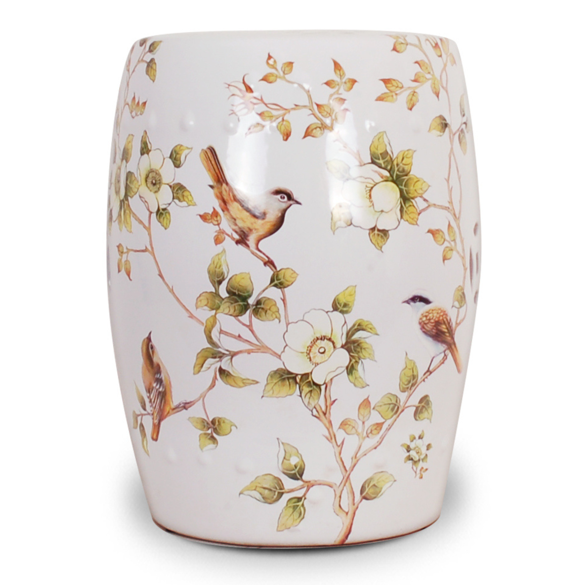 Exquisite Bird & Floral Porcelain Garden Stool - Handcrafted Decorative Outdoor Seat for Patio, Lawn & Garden Decor - Perfect for Home, Wedding & Tea Ceremony Settings