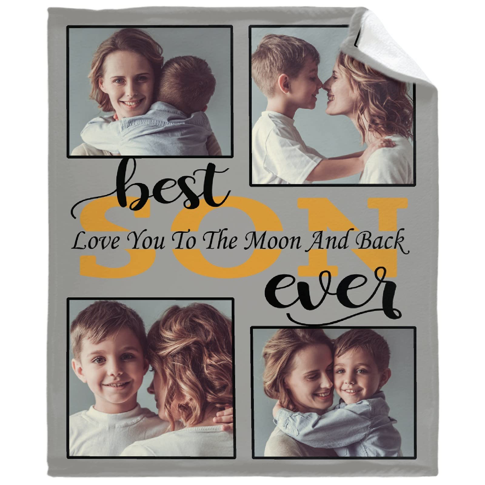 Best Son Ever Custom Photo Blanket – Personalized Flannel Throw with Collage for Memorial Gift, 40