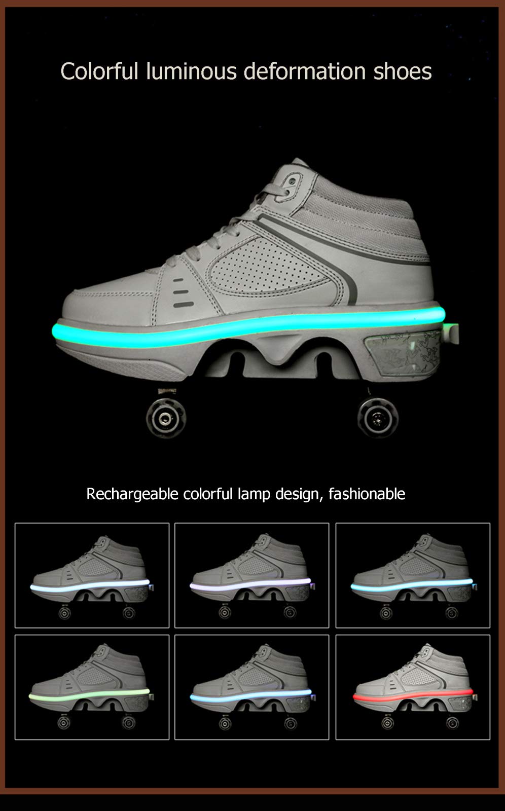 YXHUI LED Roller Shoes for Men & Women - Pop Out Wheel Inline Skates with Automatic Walking & Invisible Pulley Design - Silver EU38/UK4.5 - Perfect for Commuting, Fitness & Outdoor Fun