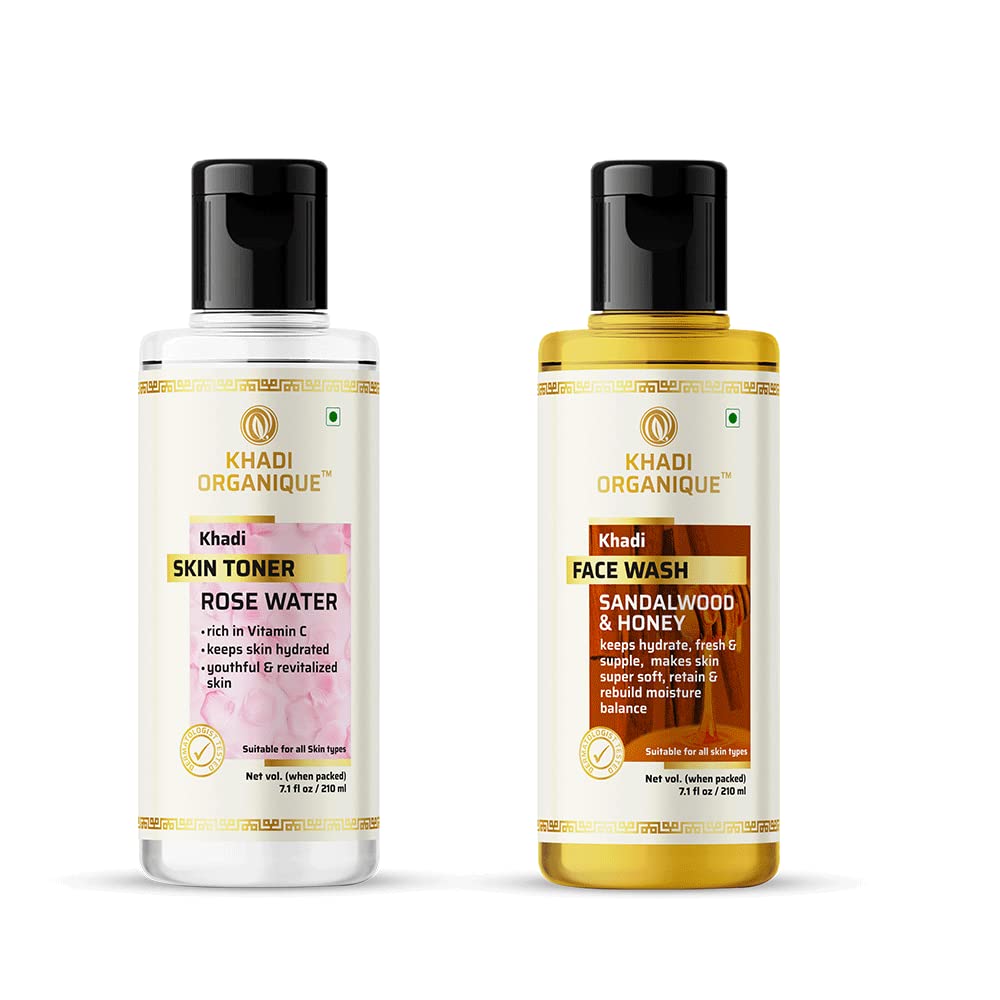 Khadi Organique Rose Water Skin Toner with Sandalwood & Honey - Natural Face Wash for Glowing Skin | Hydrating & Refreshing for Daily Skincare Routine