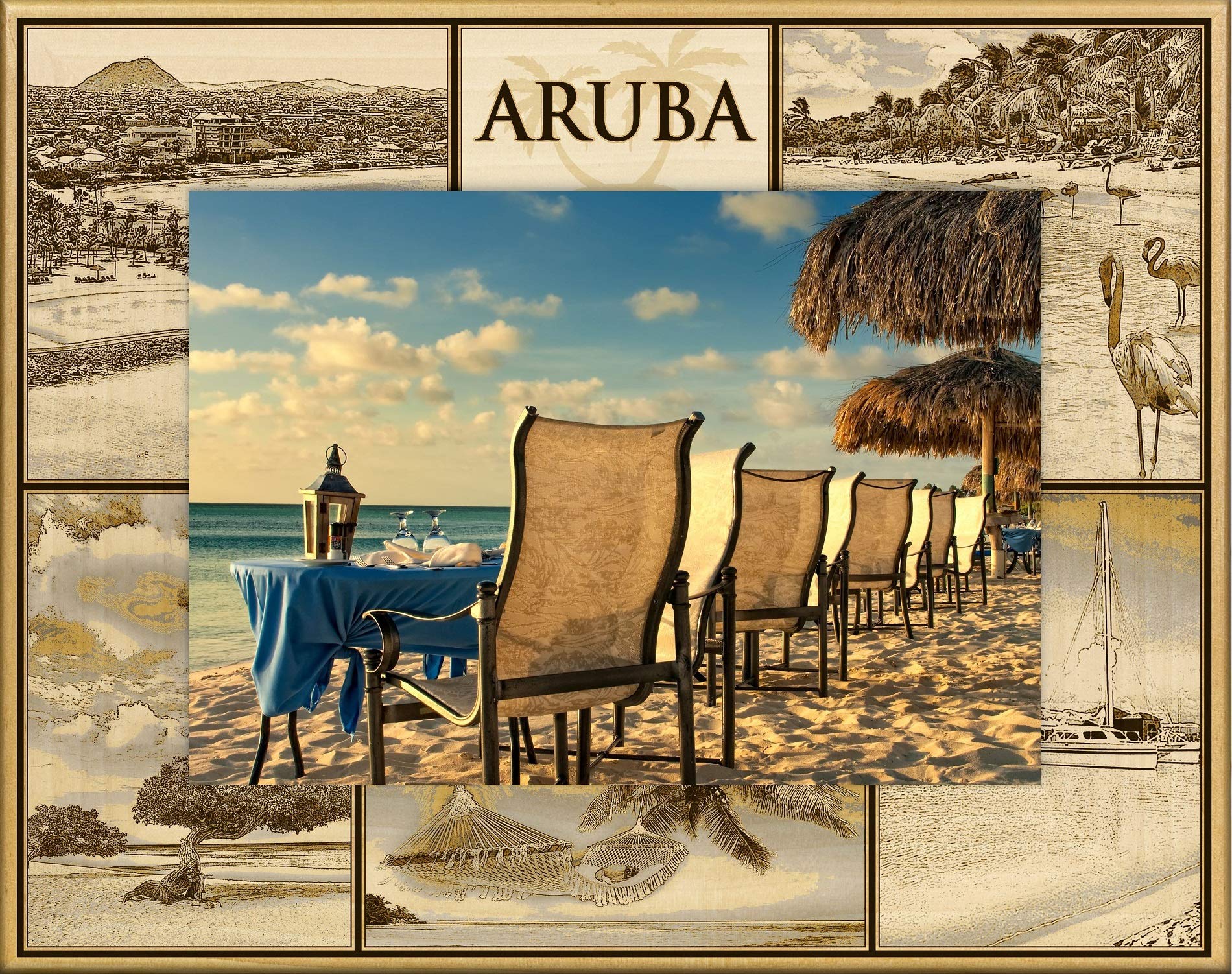 Aruba Montage Laser Engraved Wood Picture Frame 8x10 Inches - Handcrafted Wooden Photo Display for Home Decor, Wedding Gifts & Office Wall Art