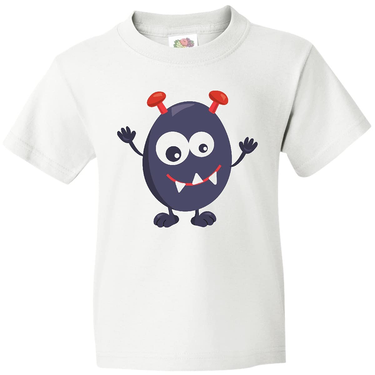 Inktastic Cute Monster Funny Graphic Tee - Blue Horned Monster Youth T-Shirt for Kids | Cool Cartoon Character Shirt for School, Playdates & Birthday Parties
