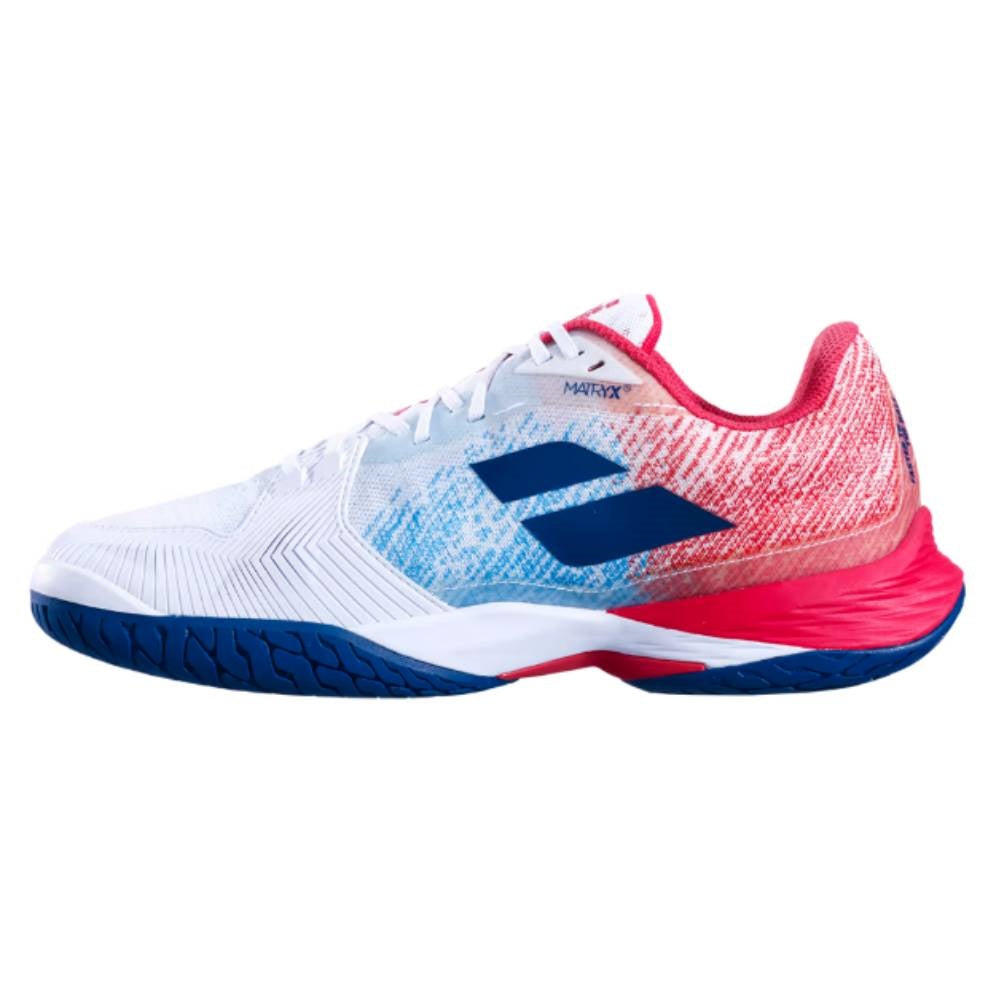 Babolat Jet Mach 3 AC Men's Tennis Shoes - White & Blue | Lightweight Performance Court Shoes for Men | Perfect for Competitive Tennis Matches & Training Sessions