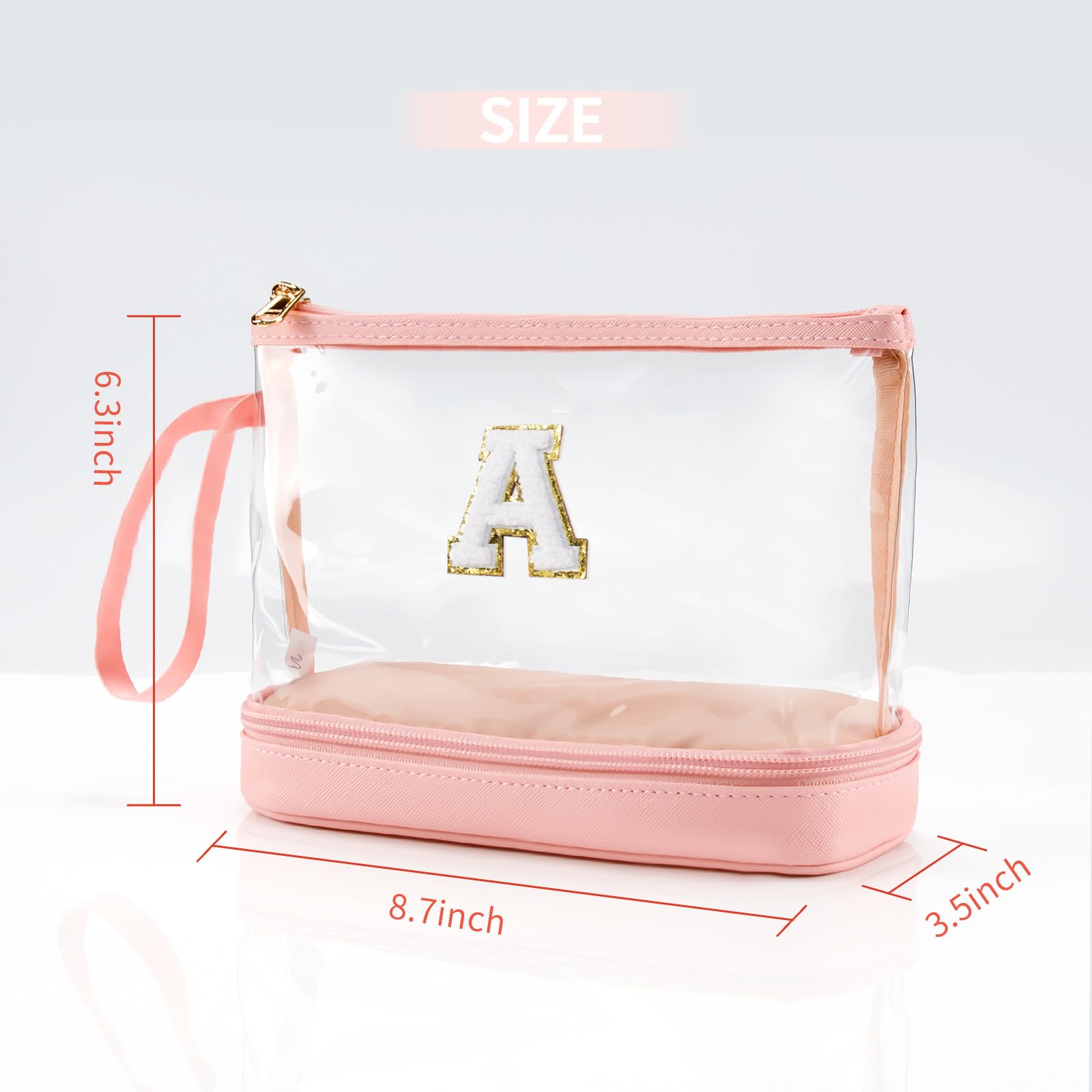 Personalized Initial Makeup Bag - Small Clear Zippered Cosmetic Pouch, Waterproof PU Leather Brush Organizer (Pink) | Perfect for Travel, Gym & Daily Essentials Storage