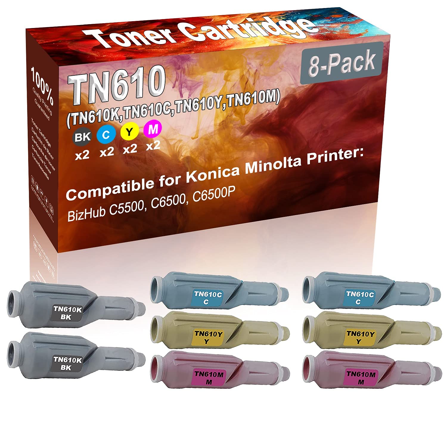 8-Pack TN610 Toner Cartridge for Konica Minolta Bizhub - High Yield Printing for Offices