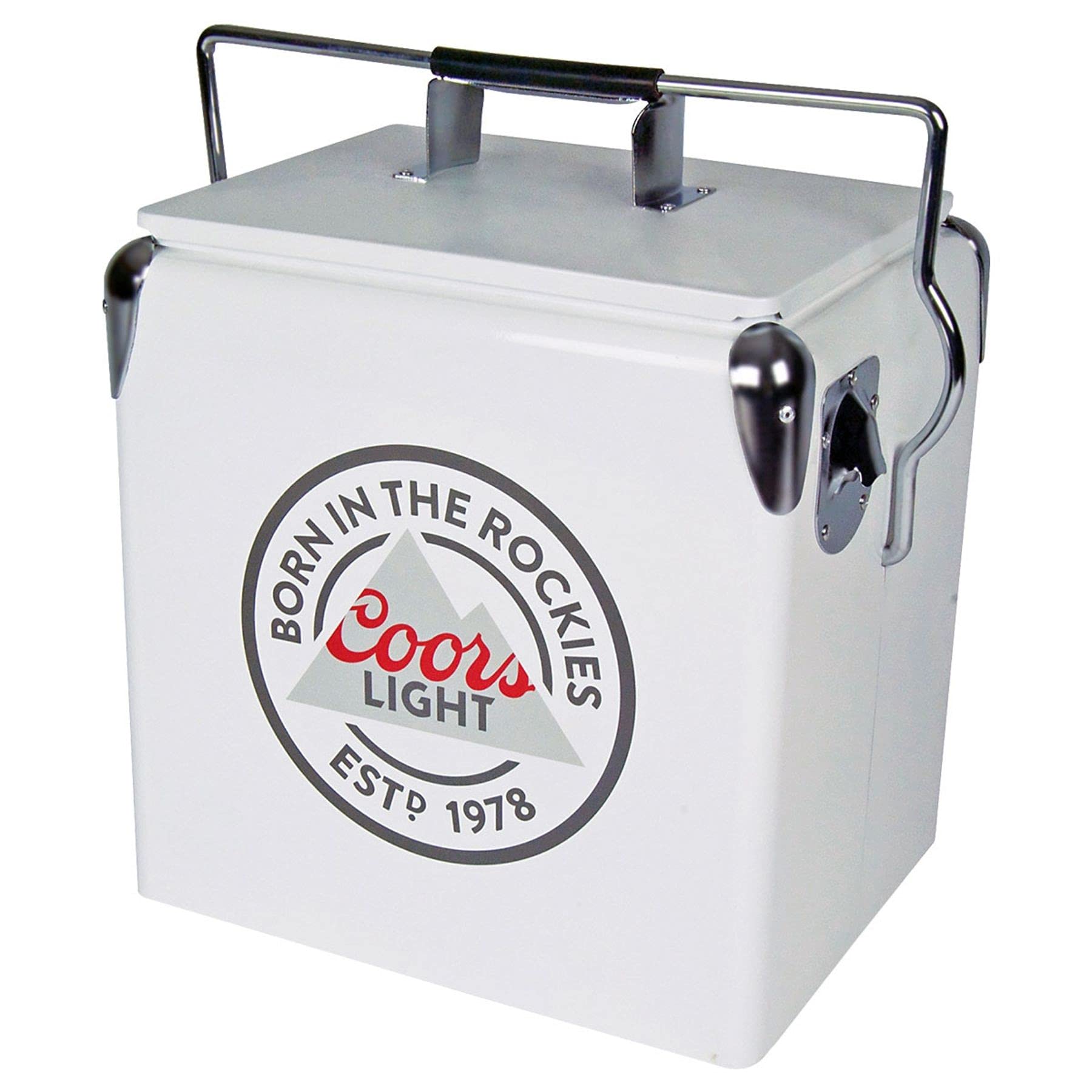 Coors Light Retro Ice Chest Cooler 13L (14 qt) - 18 Can Capacity, White & Silver Vintage Style Cooler with Bottle Opener | Perfect for Camping, Beach, Picnics, RV Trips, BBQs, Tailgating & Fishing Parties