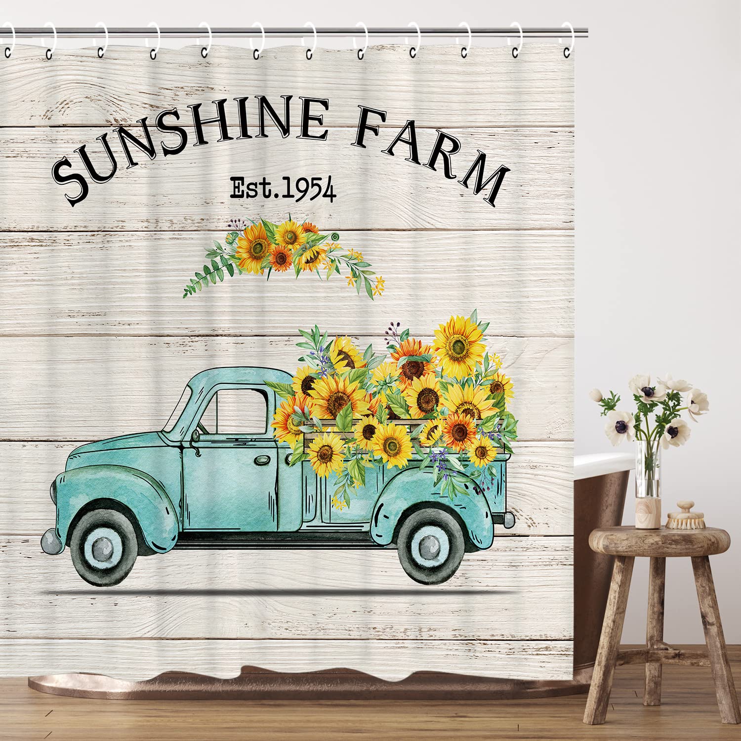 RosieLily Rustic Sunflower Shower Curtain Set - Farmhouse Bathroom Decor with 12 Hooks, 72x72 Inches - Perfect for Fall Season and Country Style Bathroom Makeover