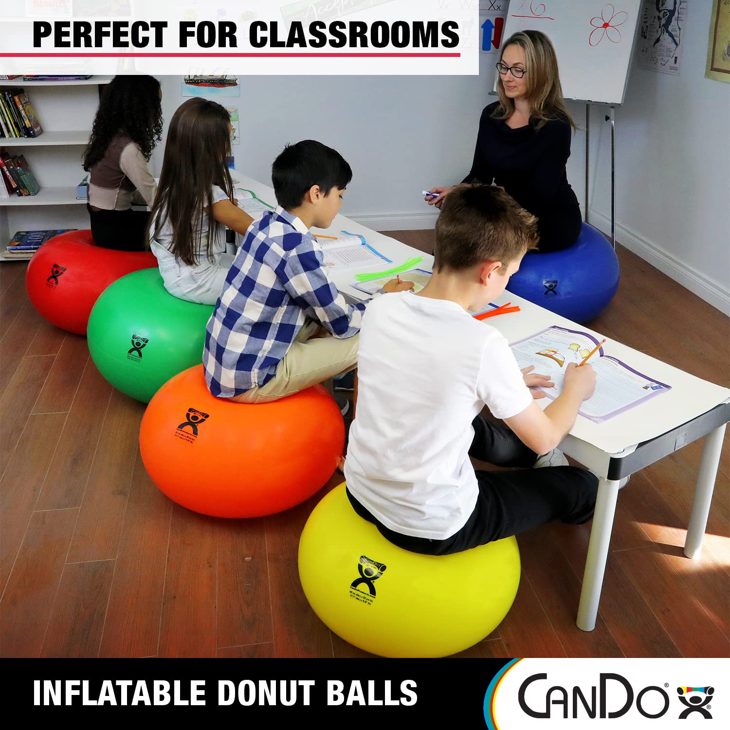 CANDO - 30-1955 Donut Exercise Ball for Core Training, Yoga, Pilates & Stability Workouts - 85cm x 45cm Blue Swiss Balance Ball for Gym, Office, Classroom & Home Fitness