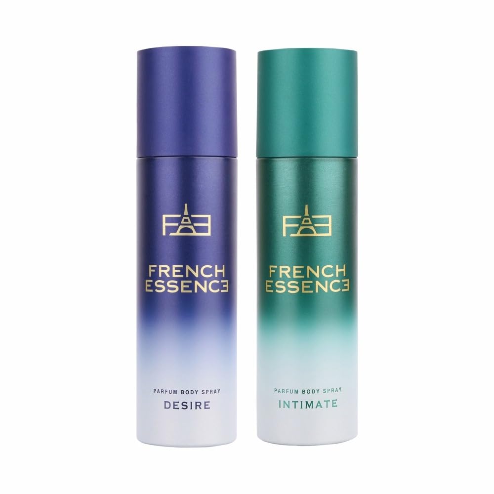French Essence Long Lasting Men's Deodorant Spray - 2 Pack (Intimate & Desire) 120ml Each | Fresh Scent, Alcohol-Free Body Spray for Daily Use, Gym & Office | Perfume Deodorant Combo for Men