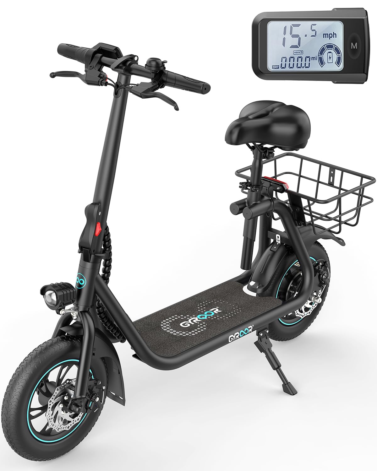 Gyroor Electric Scooter for Adults with Seat - 20/25 Miles Range, 450W Motor, 15.5/18.6 MPH Speed, LCD Display & Basket - Perfect for Commuting, City Travel & Outdoor Adventures