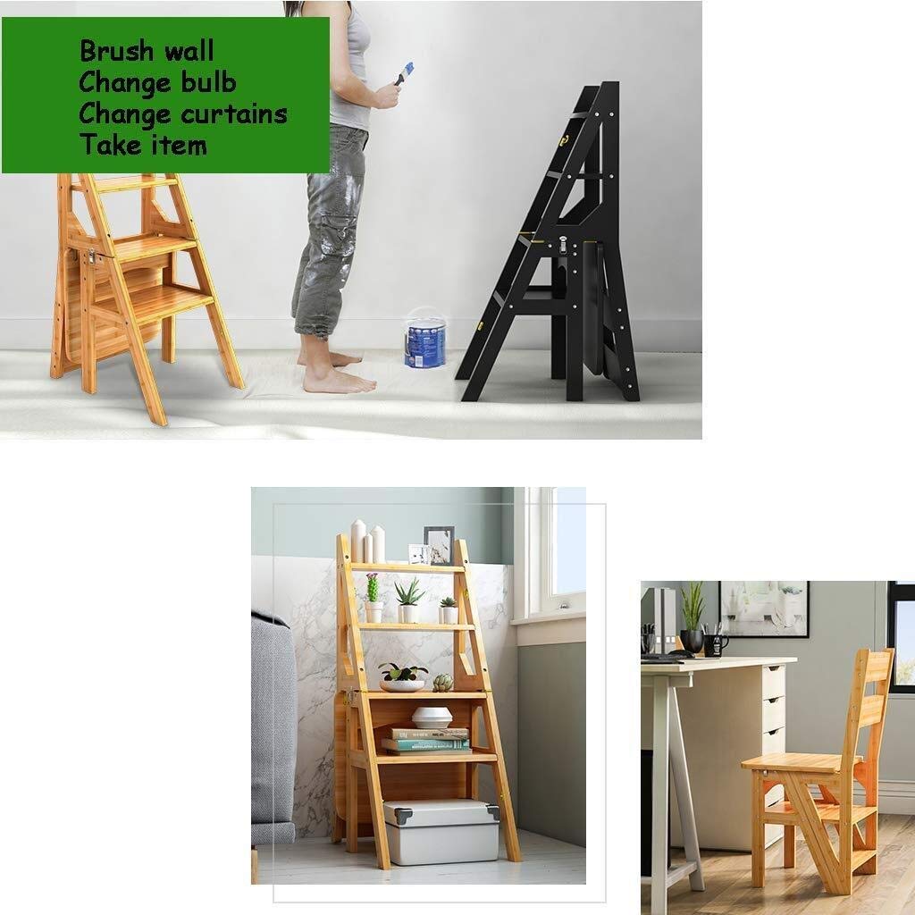 NEVKA 4-Step Foldable Wooden Ladder - Lightweight Folding Step Stool with Backrest, Multi-Purpose Kitchen & Garden Stool for Home, Office, and Outdoor Use