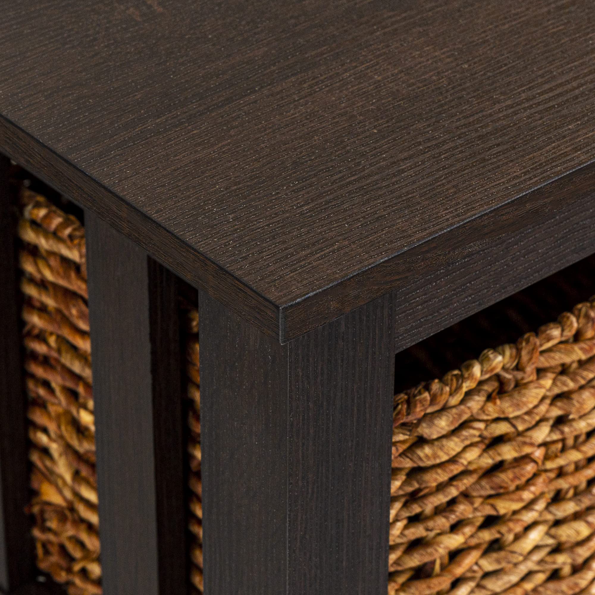 Walker Edison Alayna Mission Style Two-Tier Coffee Table with Rattan Storage Baskets - 40 Inch Espresso Finish - Perfect for Living Room, Lounge & Home Decor
