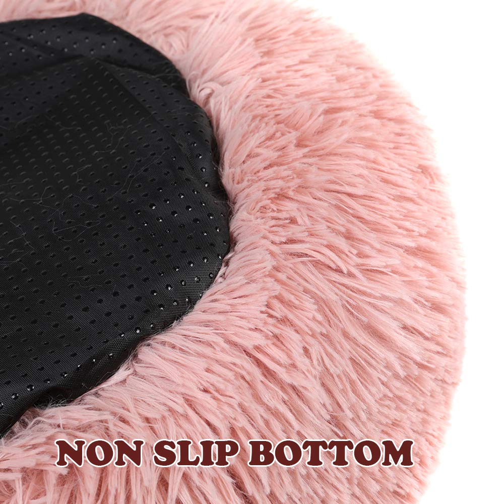 **Otoez Small Round Plush Donut Pet Bed for Puppies & Kittens - Anti-Anxiety Calming Dog & Cat Bed with Non-Slip Waterproof Bottom, Washable (15.7