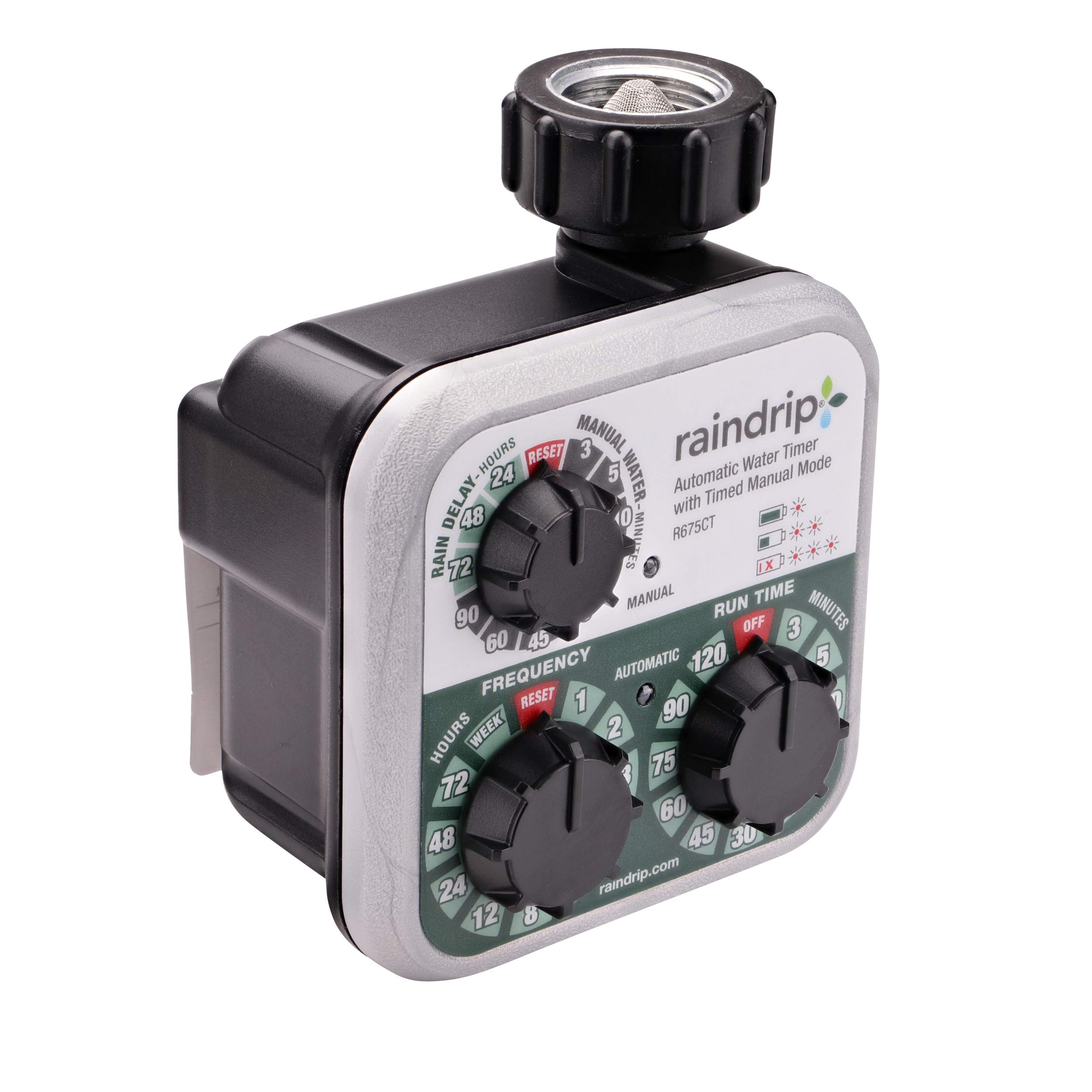 Raindrip R675CT Analog 3-Dial Water Timer - 1 Pack, Multi-Color | Automatic Garden Irrigation System for Lawns, Plants & Sprinklers