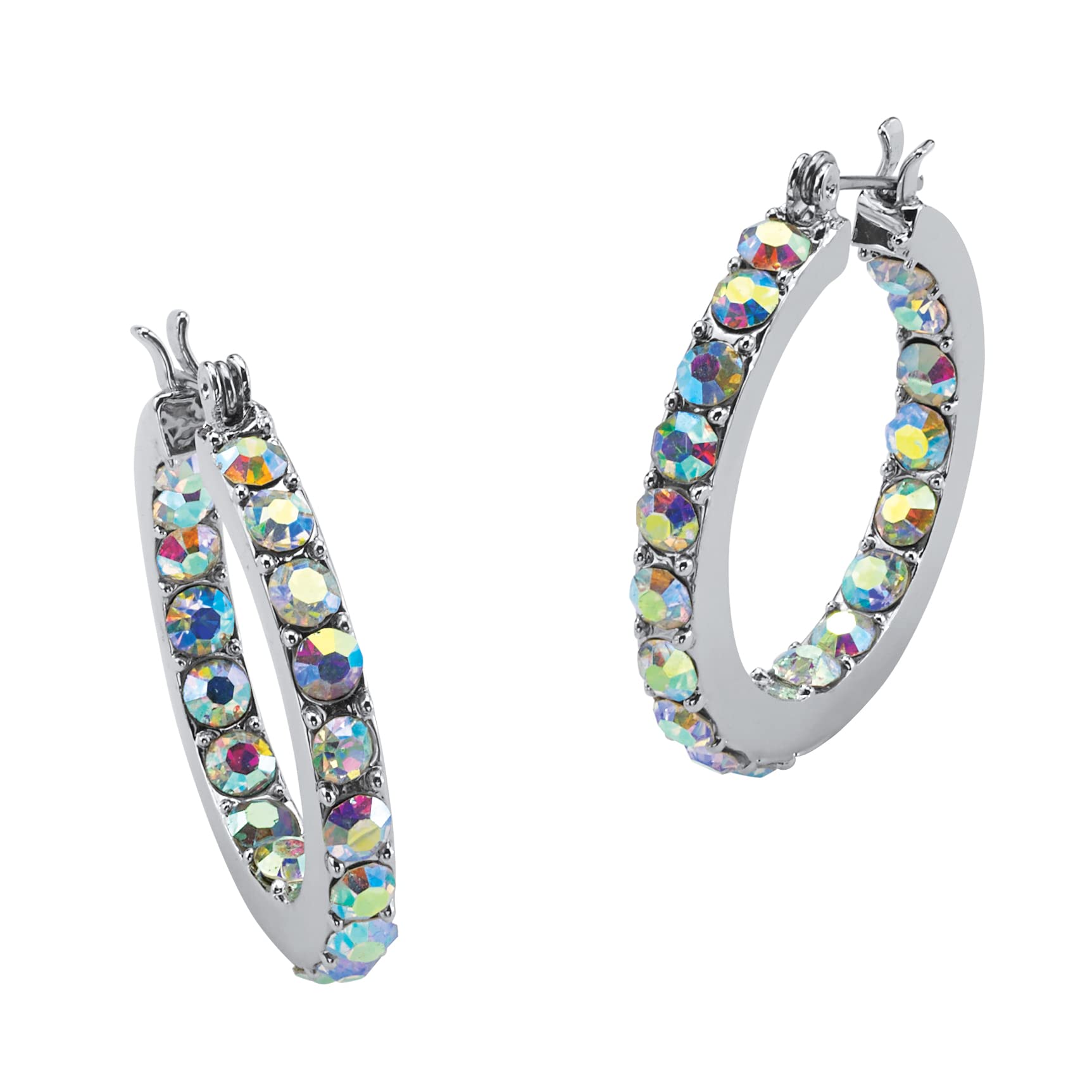 PalmBeach 30mm Silvertone Round Hoop Earrings with Aurora Borealis Crystals Inside & Out - Perfect for Parties, Weddings & Everyday Wear