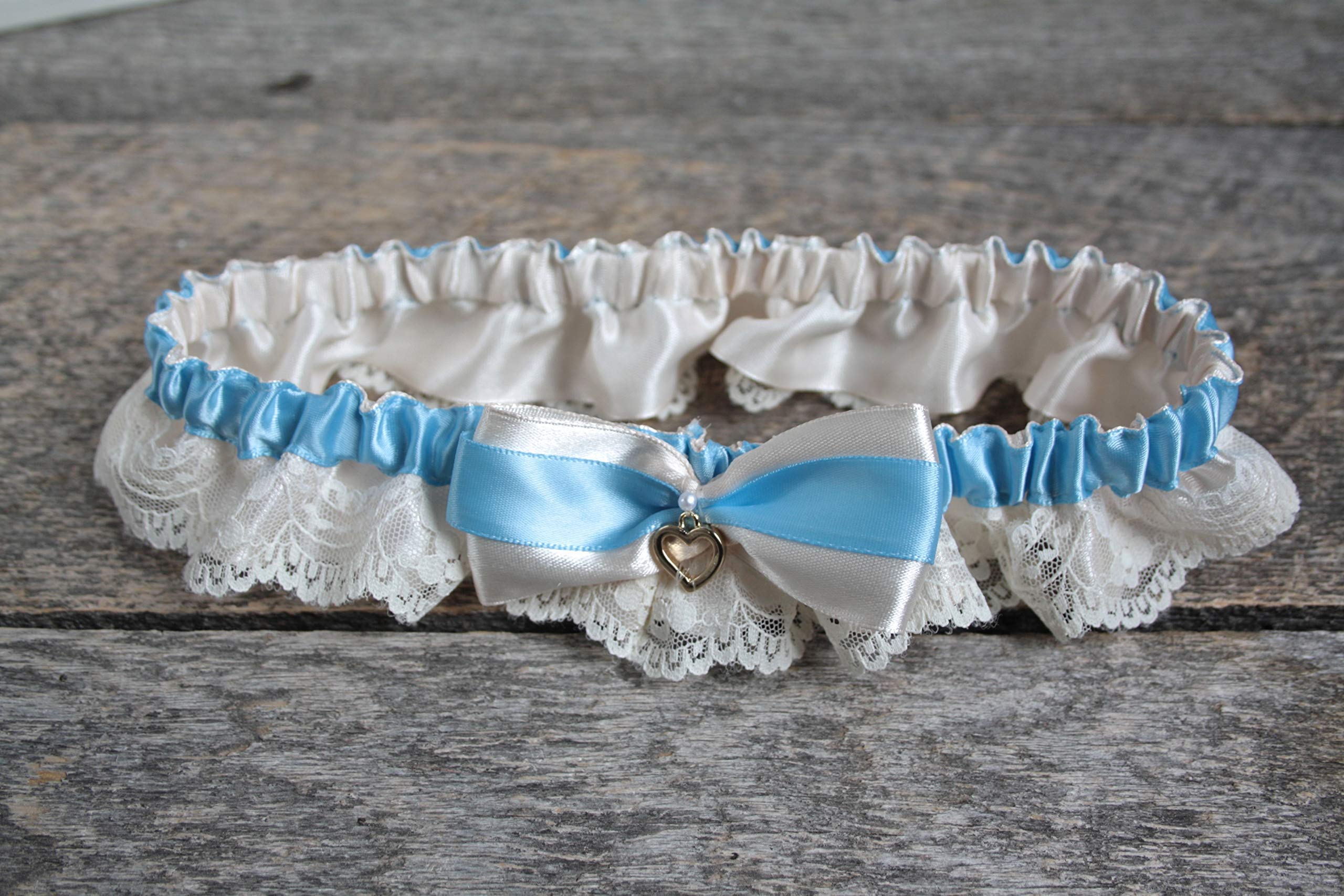 Romantic Blush Ivory & Blue Bridal Garter Set - Heirloom Satin & Lace Wedding Garter - Keepsake & Toss Garter for Bridal Shower, Wedding Ceremony & Bouquet Toss