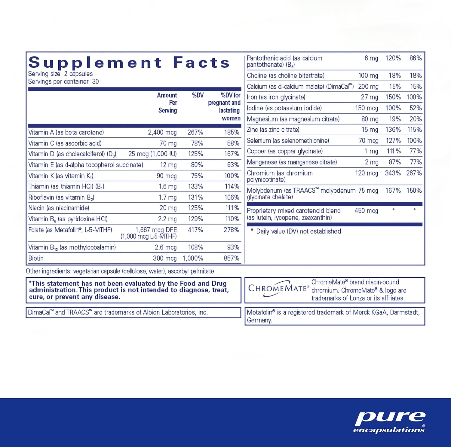 Pure Encapsulations Prenatal Vitamins - Essential Nutrients for Pregnancy & Postpartum Care - Supports Healthy Fetal Development & Maternal Wellness