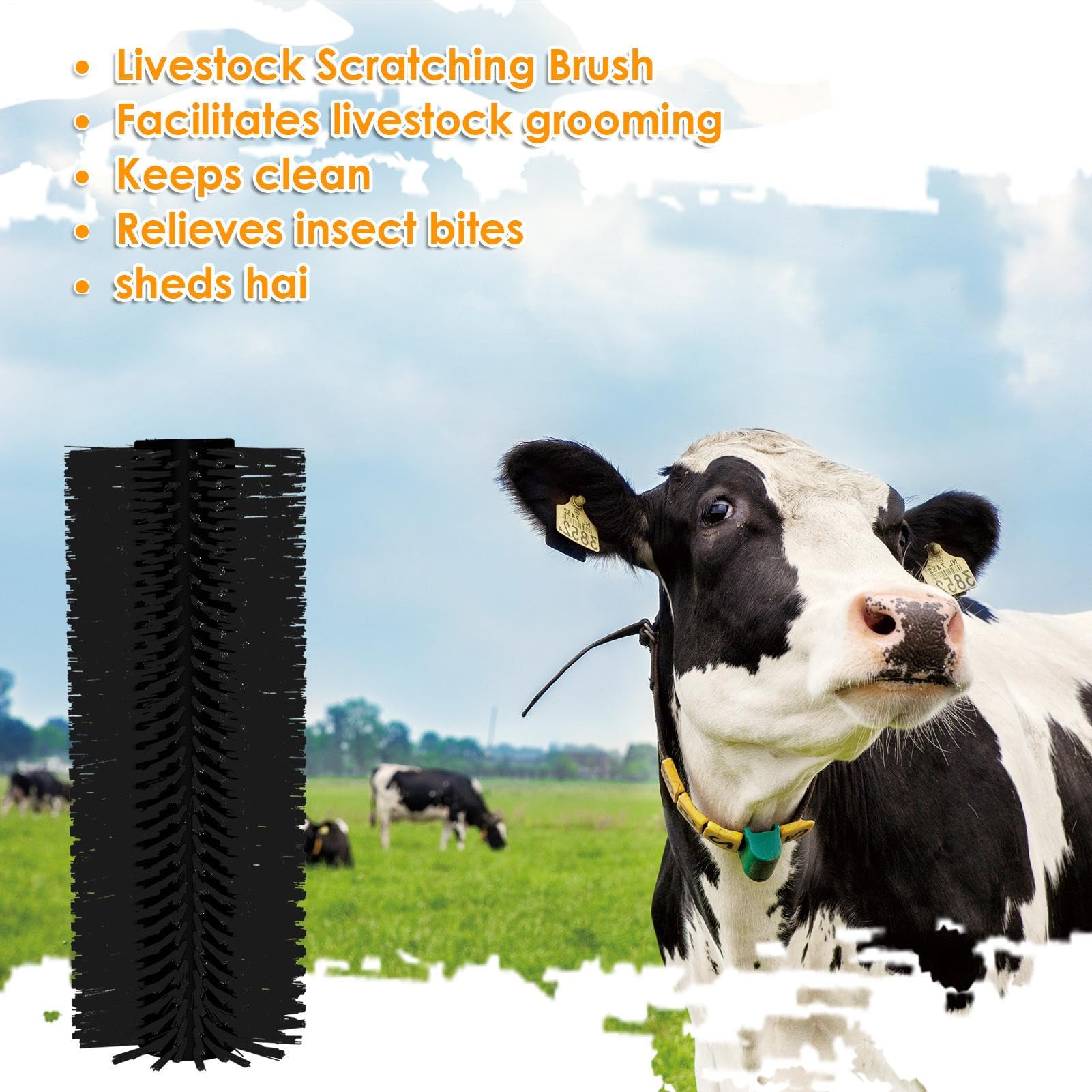 4PCS Livestock Scratching Brush Set - 20.1x7.9 Inch Horse Grooming Brushes for Cows, Sheep, Pigs with 16 Screws - Durable Animal Care Supplies for Barn, Stable & Farm Use - Black