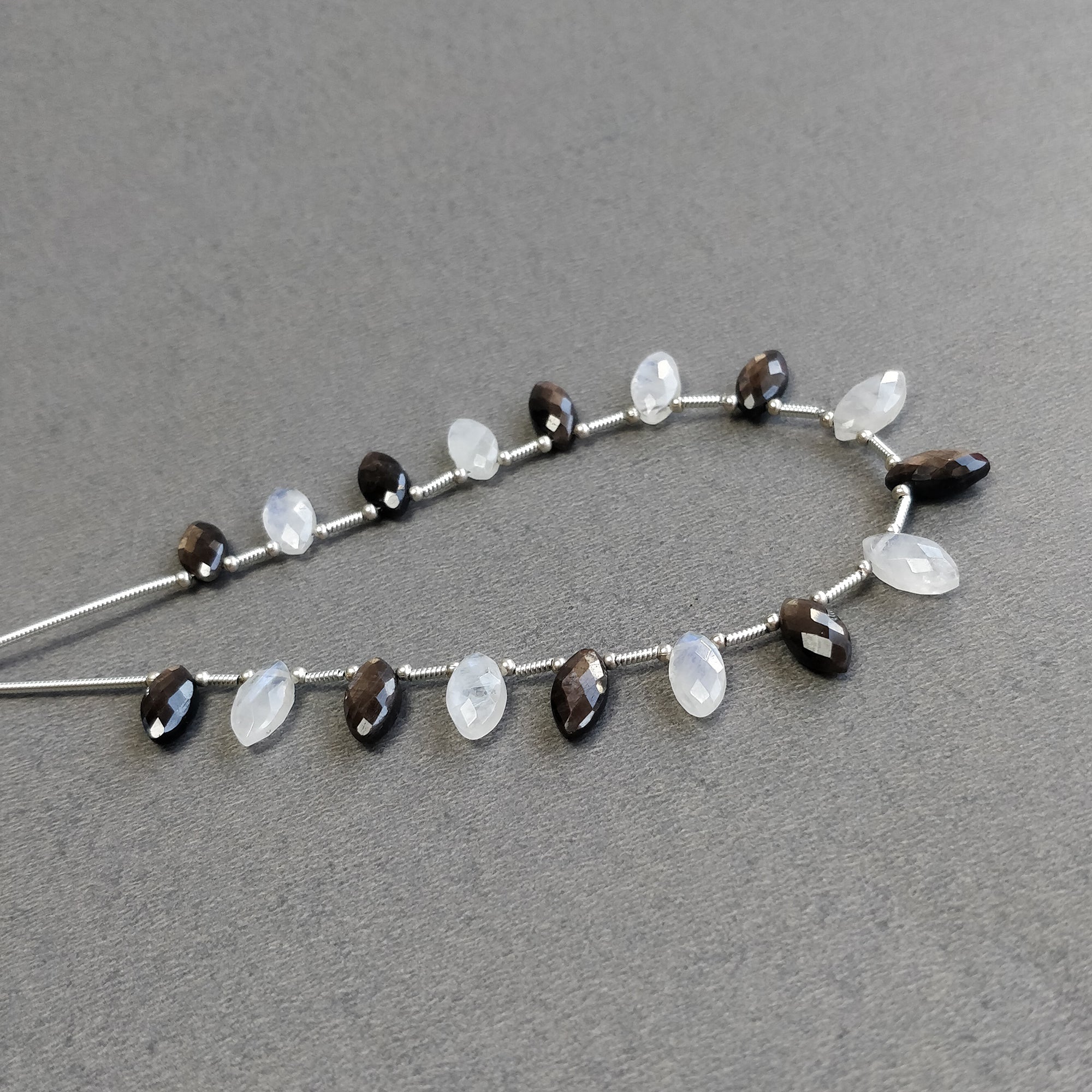Natural Untreated Chocolate Sapphire & Moonstone Gemstone Checker Cut Loose Beads - 29.00cts Marquise Faceted 10x5mm for Jewelry Making, Bracelet Design, DIY Craft Projects - Perfect for Boho, Wedding & Gift Accessories