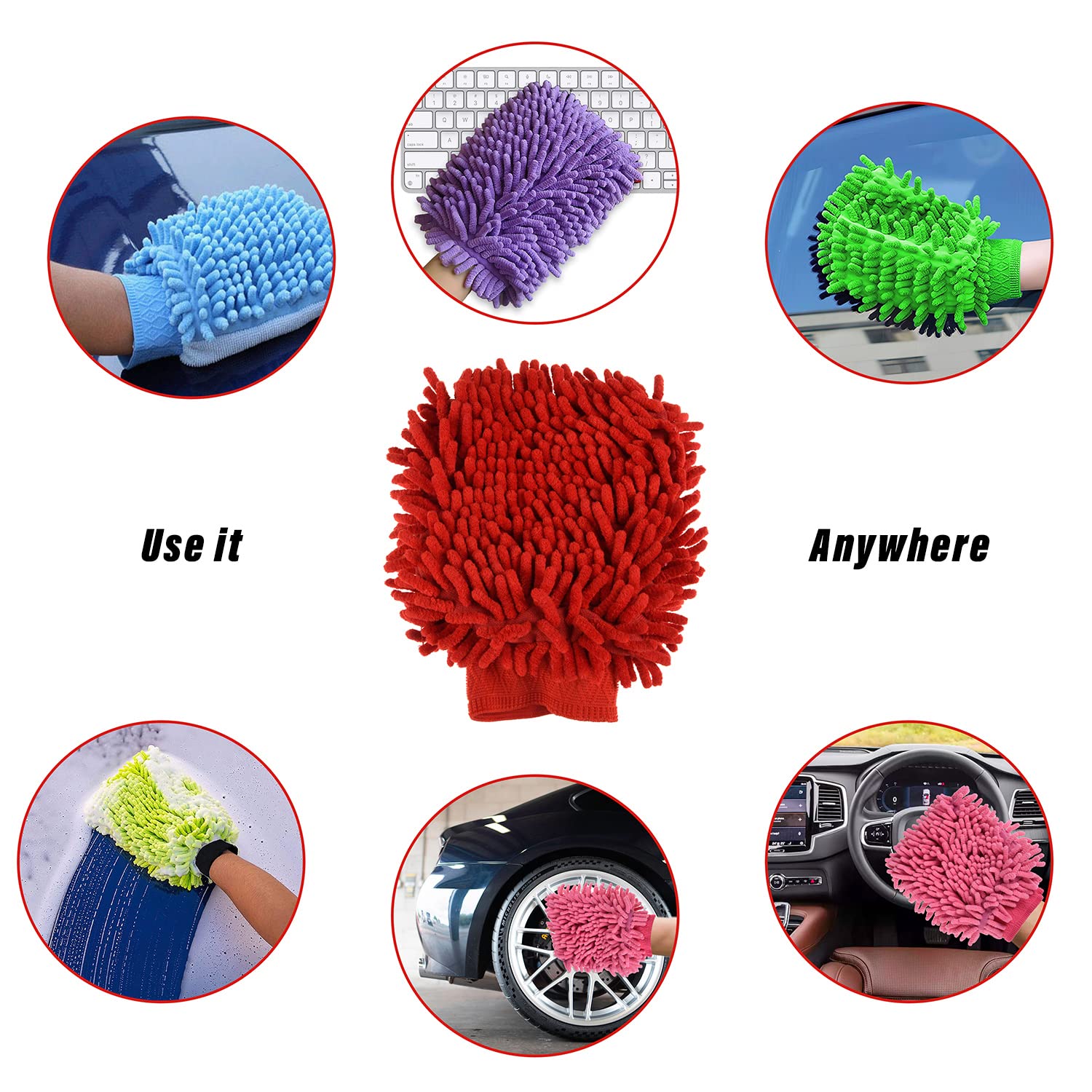 Kuber Industries Microfiber Cleaning Gloves - 3 Pack Chenille Mitts for Kitchen, Car & Glass Cleaning | 50 GSM Premium Hand Duster | Reusable Dusting Gloves for Home & Office Use