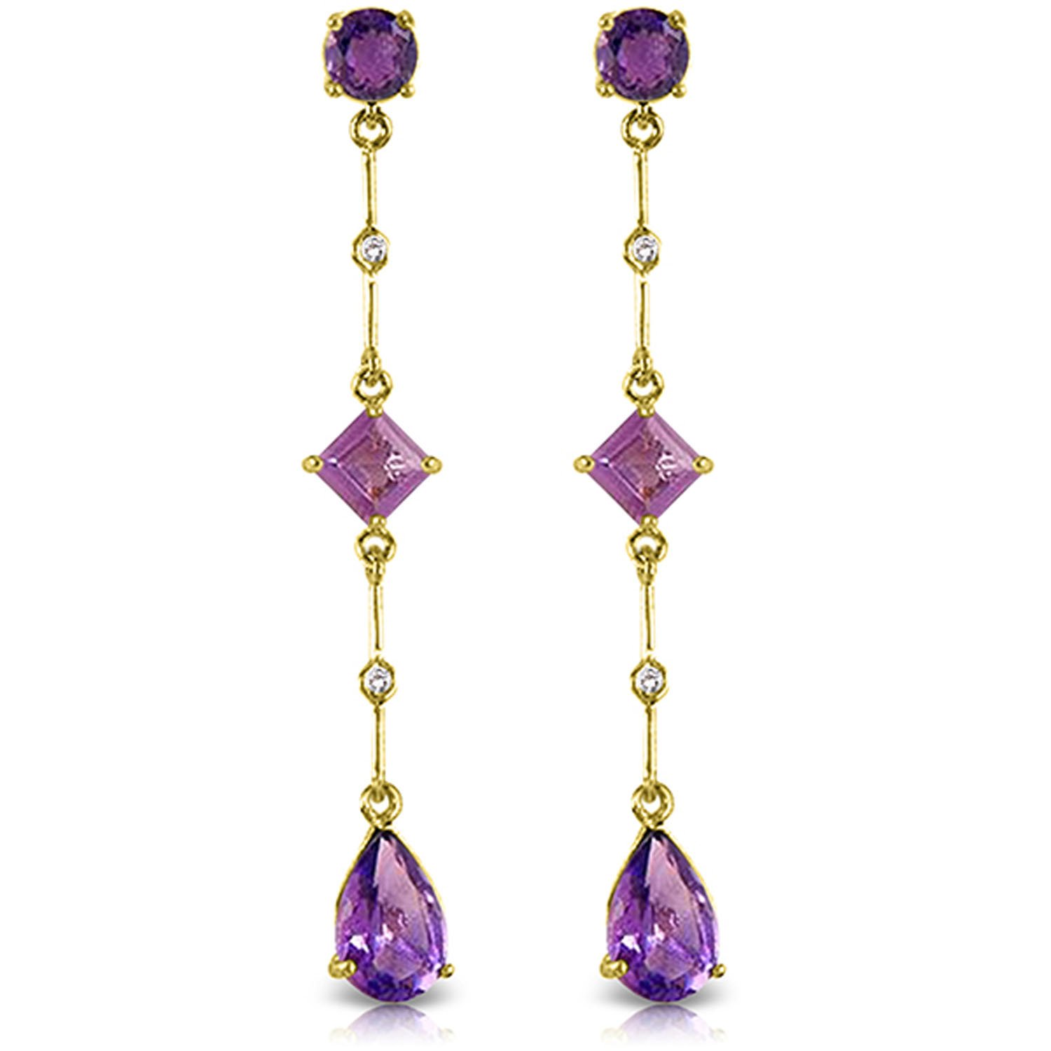 14K Yellow Gold Chandelier Earrings with Diamonds & Amethysts - Elegant Dangling Earrings for Women, Perfect for Weddings, Parties & Special Occasions