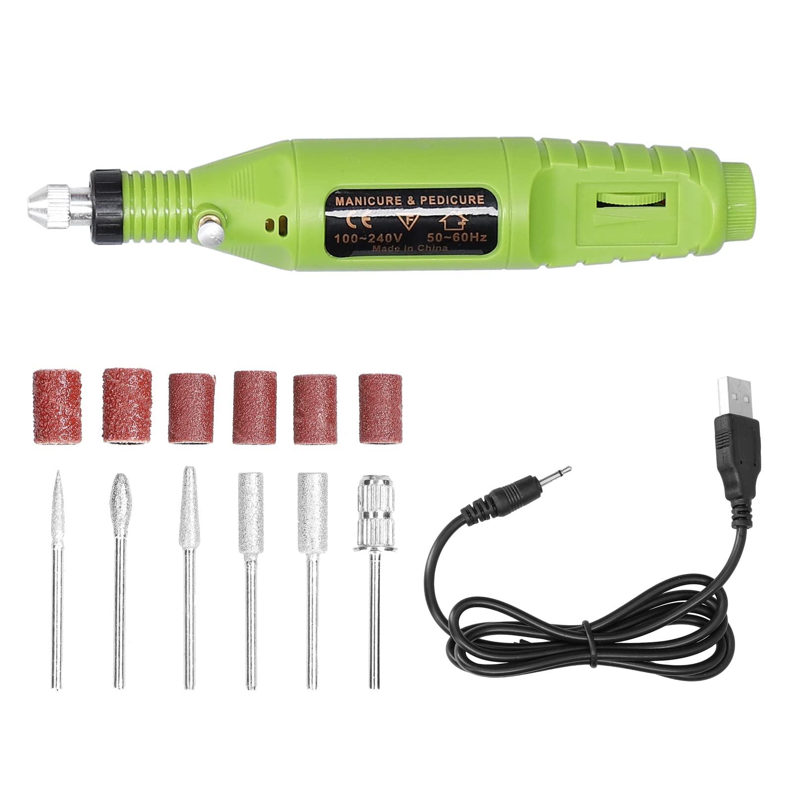 USB Powered Mini Electric Nail Grinder - Adjustable Speed Manicure Tool with 6 Grinding Heads for Gel & Acrylic Nail Removal | Perfect for Home & Salon Nail Care
