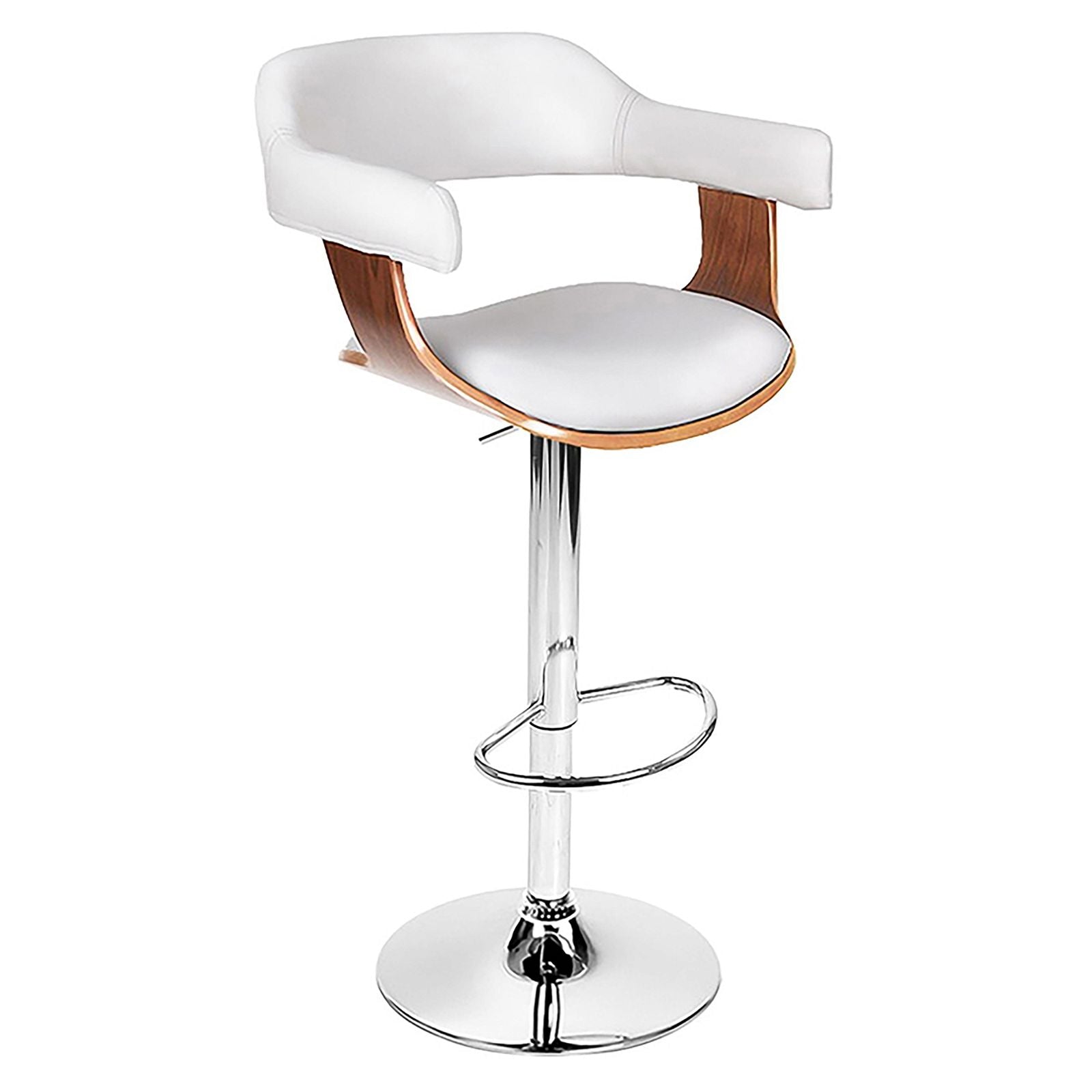 Adjustable Height Bar Stools with Gas Lift Mechanism - White Leather Upholstery & Armrests - Perfect for Kitchen Islands, Breakfast Bars & Home Bars