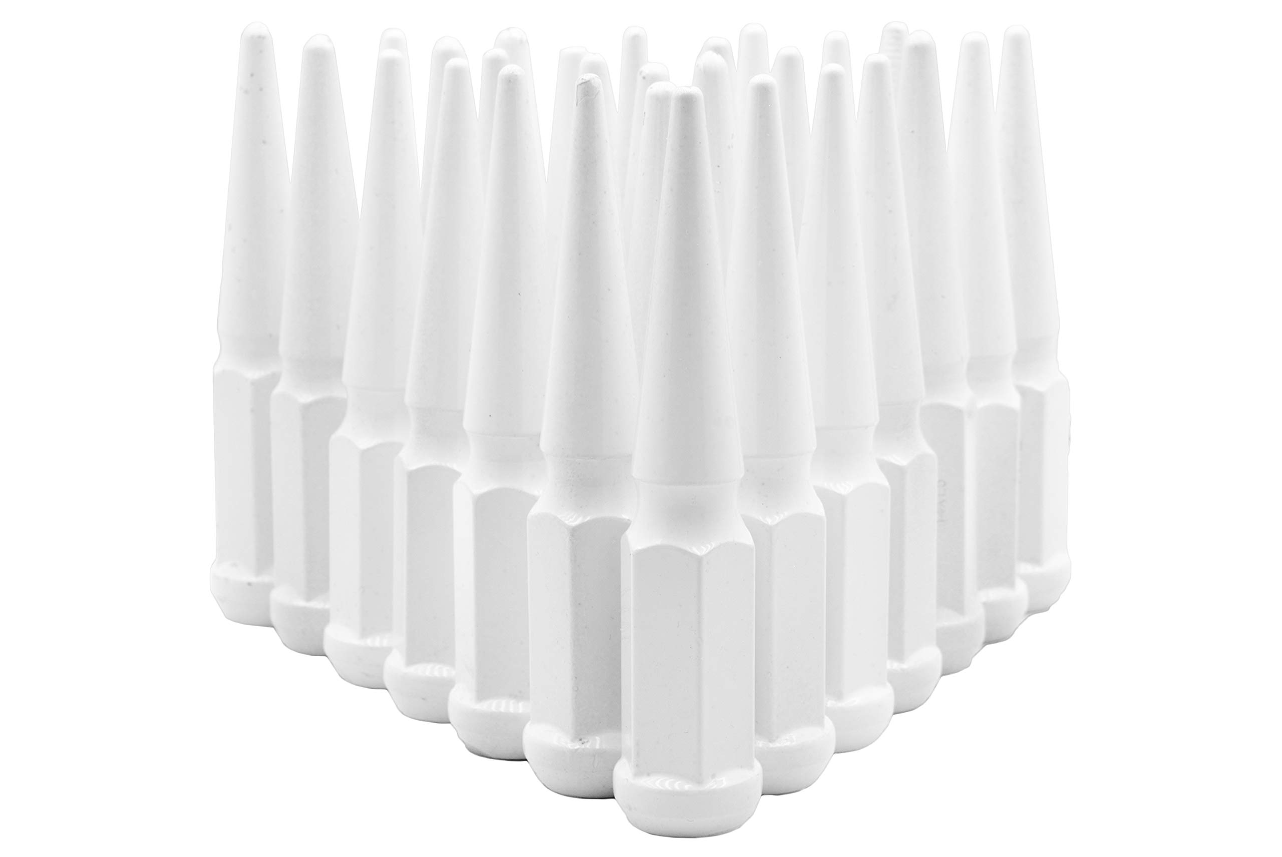 20 Pcs M14x1.5 White Spike Lug Nuts - Powder Coated 4.5
