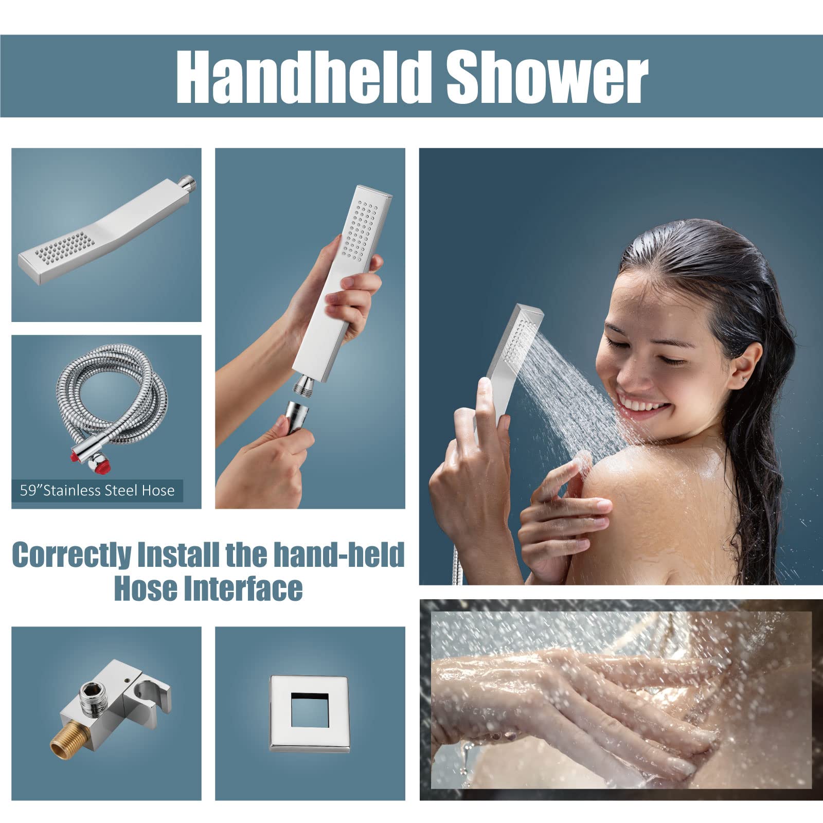**Aolemi 16 Inch Ceiling Mount Shower System - High Pressure Rain Shower Head with Handheld Spray, Rough-in Valve & Polish Chrome Trim Kit - Perfect for Modern Bathroom & Spa-Like Experience**