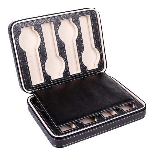 Premium PU Leather Watch Box Organizer - 2/4/8 Grids Zippered Travel Storage Case for Luxury Watches | Portable Watch Display & Protection | Perfect for Travel, Home Collection & Gift Giving (Black, 8 Grids)