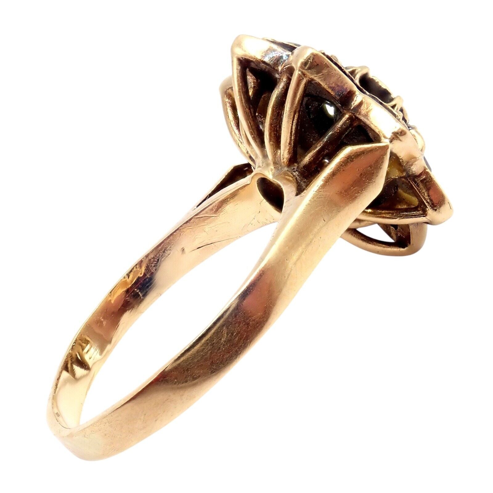 Vintage Karl Faberge 18k Yellow Gold Rose Cut Diamond Flower Ring - Elegant Antique Jewelry for Women, Perfect for Weddings, Anniversaries & Special Occasions