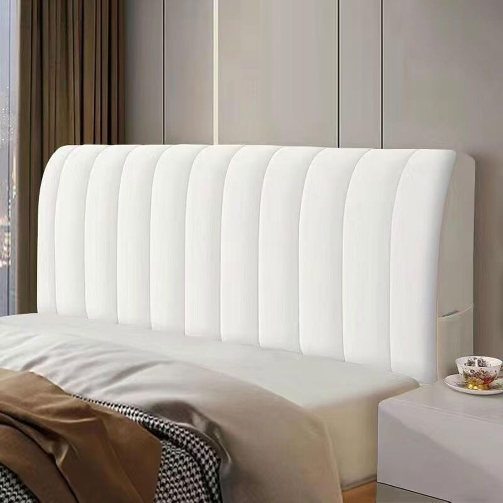 Crystal Velvet Bed Headboard Cover - Soft Plush Stretch Slipcover for Double, Single, Queen & King Beds - Dustproof Protector (120cm, White) | Perfect for Bedroom Décor & Home Staging