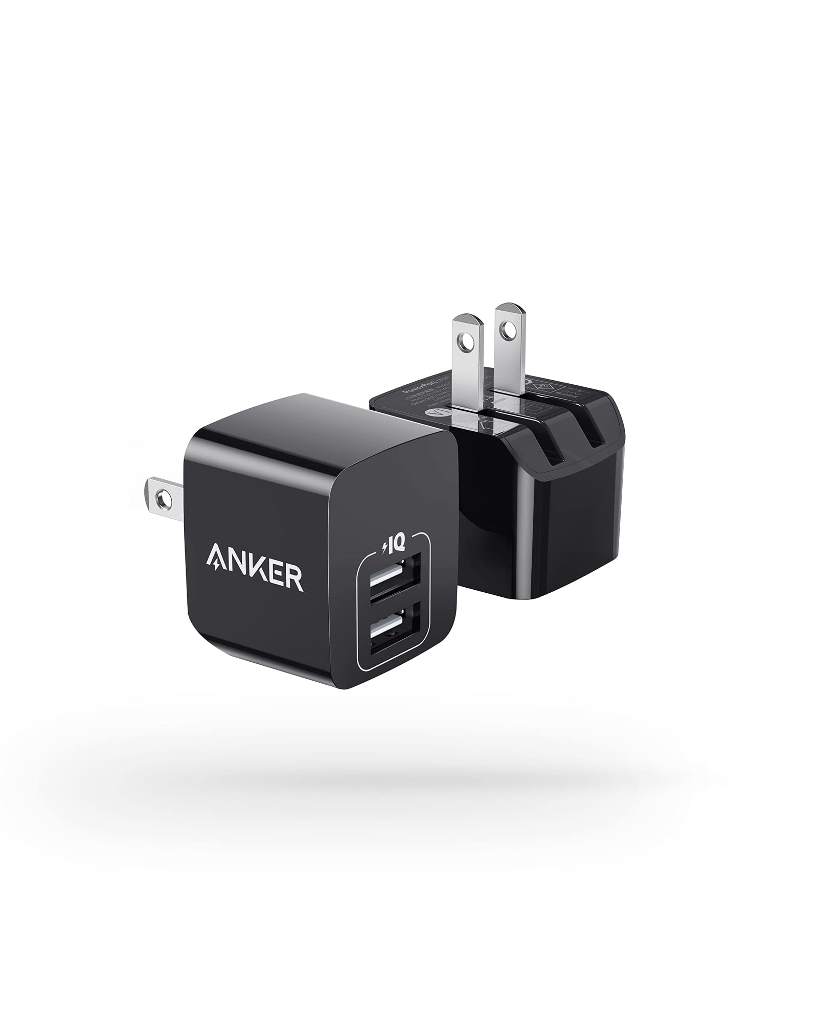 Anker 2-Pack 12W Dual Port USB Wall Charger with Foldable Plug - Fast Charging Block for iPhone 15/14/13/12 Pro Max, Galaxy S22/S21/Note 20, HTC, LG - Compact Travel Charger for Home, Office & Car (Black)