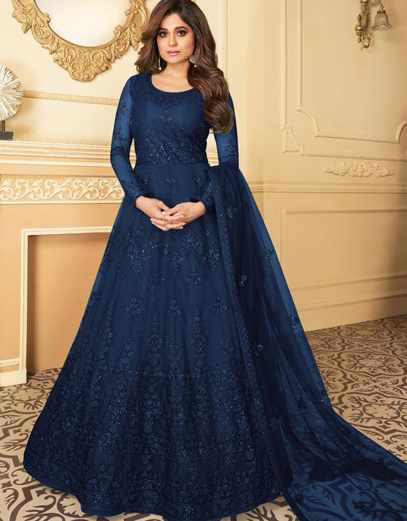 Elegant Blue Anarkali Style Suits with Butterfly Net Embroidery - Perfect for Weddings, Parties & Festive Occasions