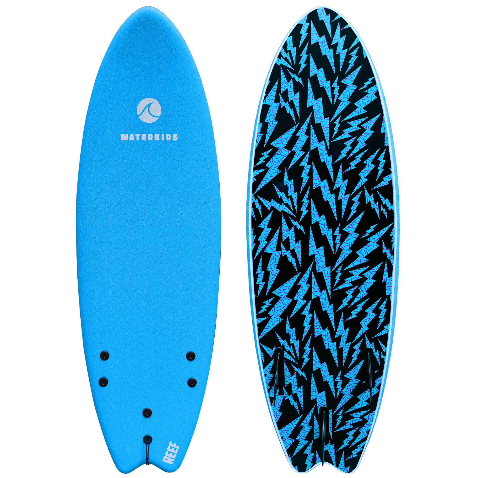 5'6 Reef Kids Surfboard with Leash - Soft Top Foam Core Beginner Surfboard for Children | Classic Fish Shape Design for Easy Wave Catching & Learning | Perfect for Beach Vacations, Surf Lessons & Summer Fun