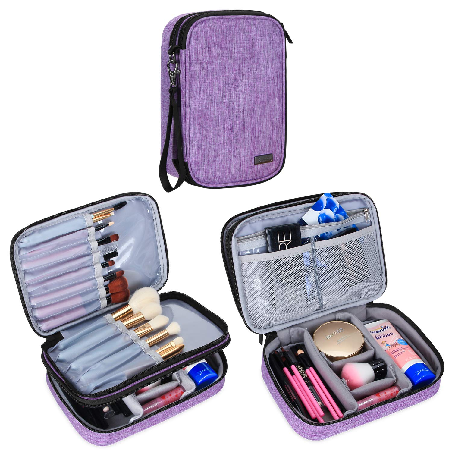 Teamoy Professional Travel Makeup Brush Organizer Bag - Medium Purple Cosmetic Case with Handle Strap (Fits 8.8