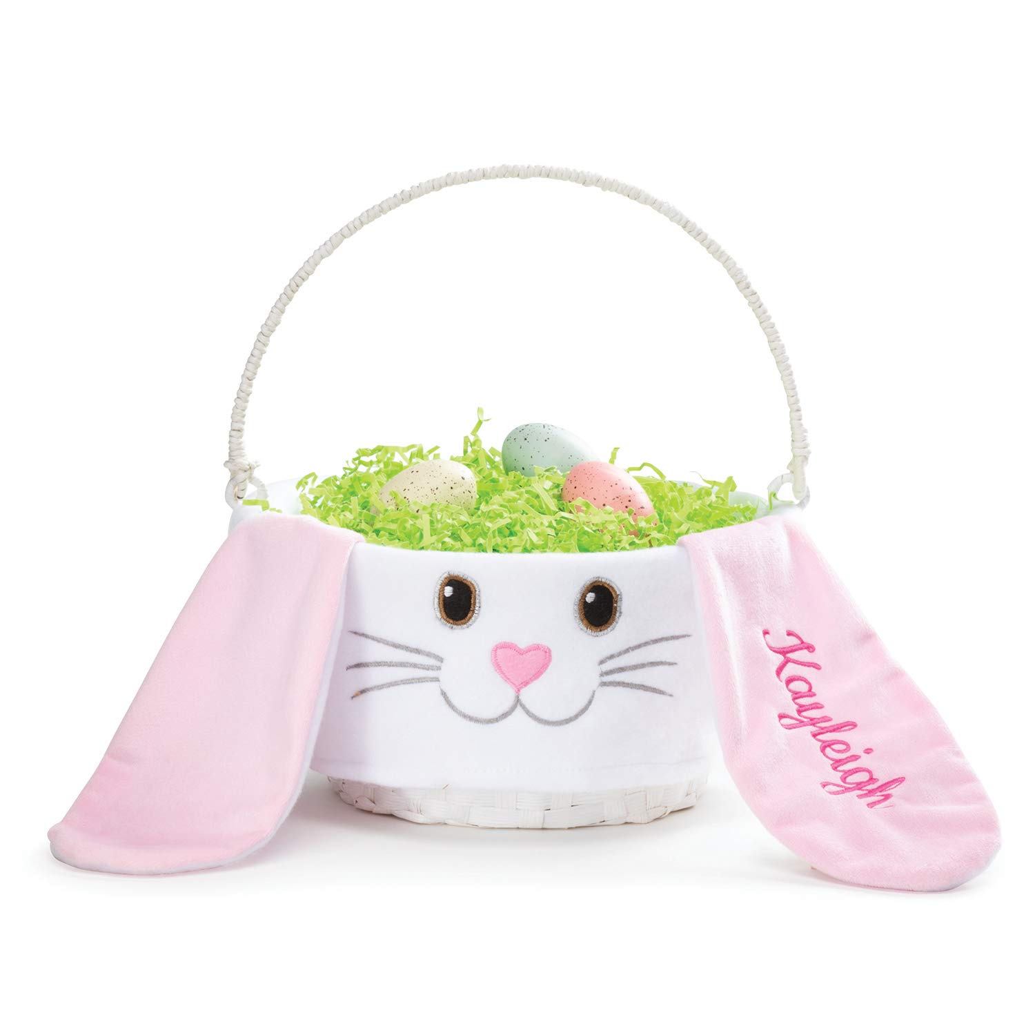 Personalized Floppy Ear Easter Basket with Handle & Custom Name - White Woven Bunny Easter Basket for Kids | Easter Gift for Girls, Boys | Perfect for Easter Egg Hunts, Party Favors & Spring Decor