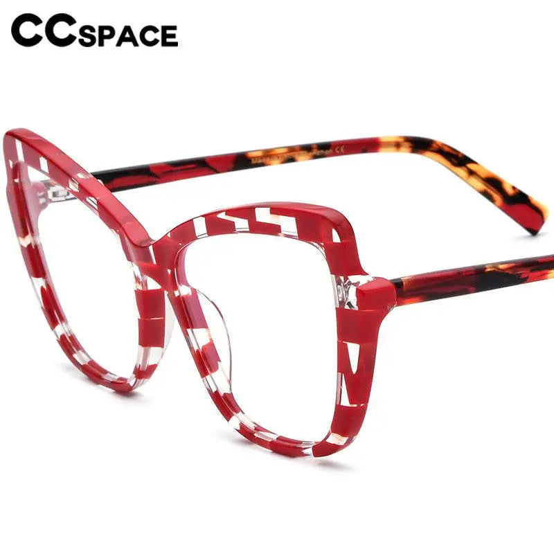 CCspace Unisex Full Rim Square Cat Eye Acetate Eyeglasses 56928 - Retro Fashion Glasses for Men & Women - Perfect for Office, Reading & Daily Wear