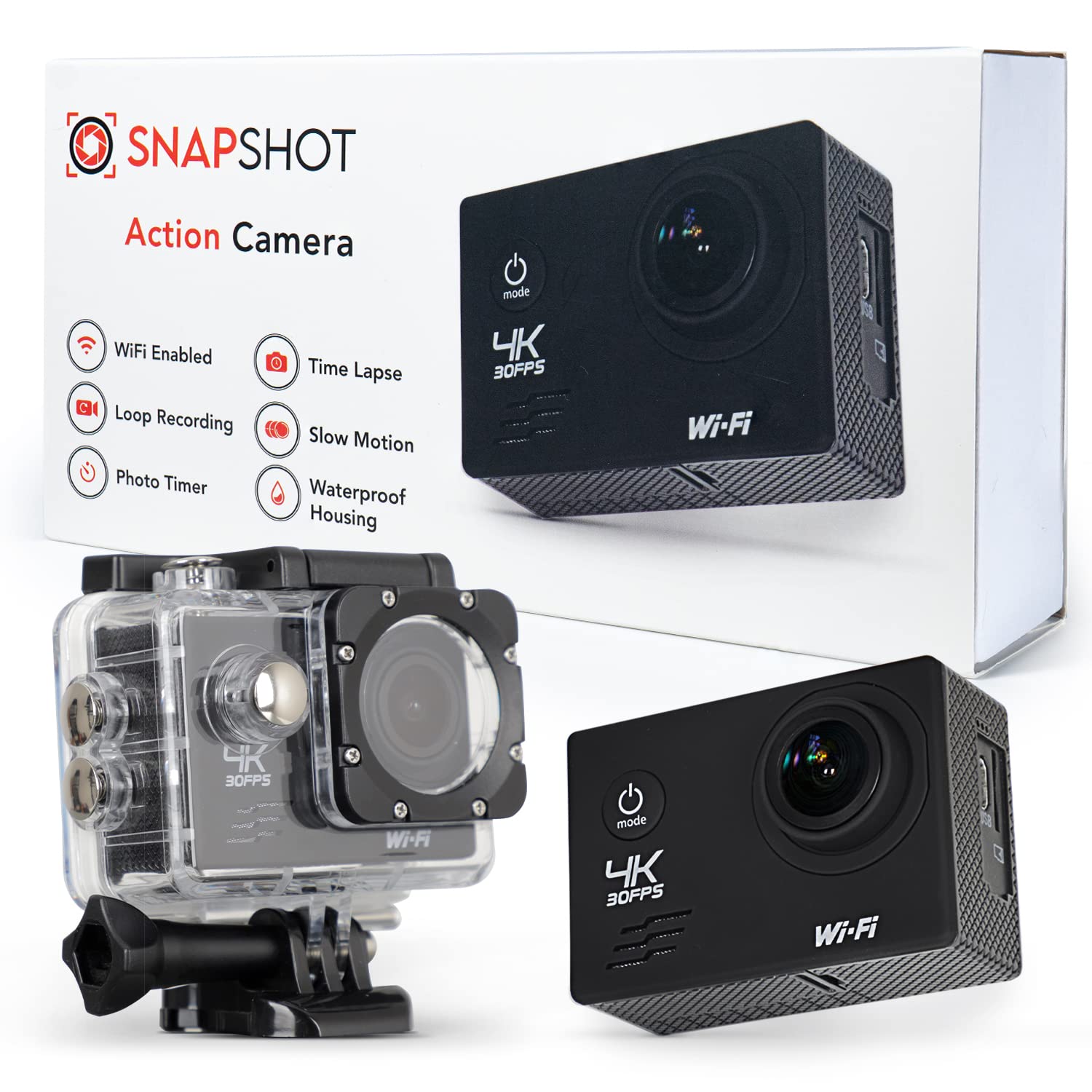 4K Waterproof Action Camera - 12MP SNAPSHOT Hero with 170° Wide Angle Lens | Professional HD Sports Camera for Diving, Skiing & Extreme Sports | Perfect for Underwater Adventures, Vlogging & Outdoor Activities