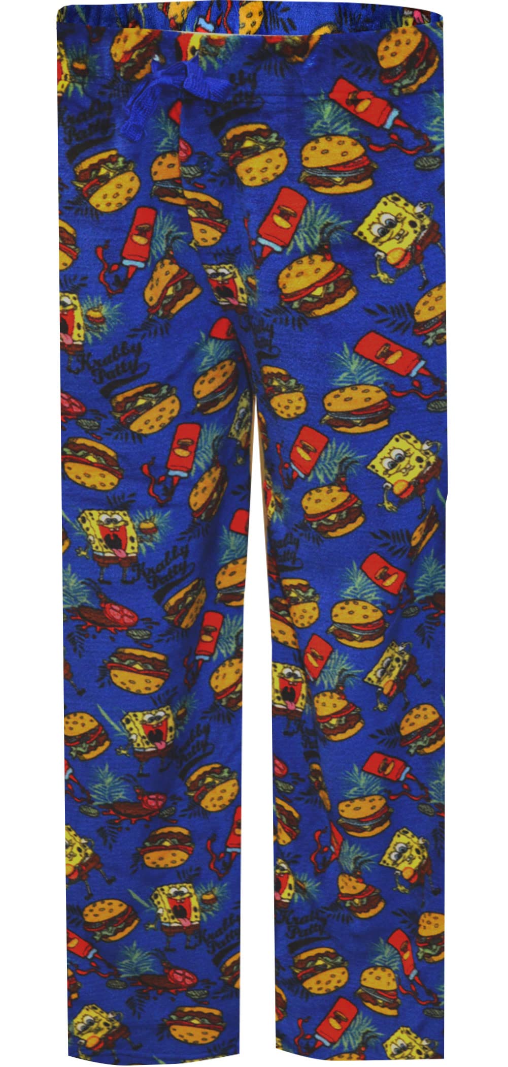 Mad Engine Men's SpongeBob & Krabby Patties Plush Lounge Pants - Soft Cartoon Character Sleepwear for Comfortable Lounging & Relaxing at Home