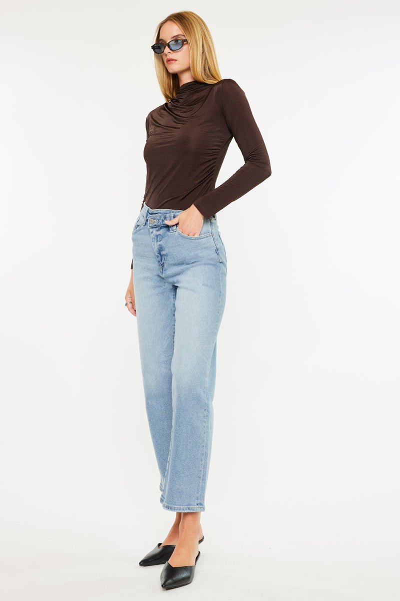 Bethany High Rise 90's Criss Cross Straight Leg Jeans for Women | Vintage Denim Pants | Perfect for Casual Wear, Street Style & Retro Outfits