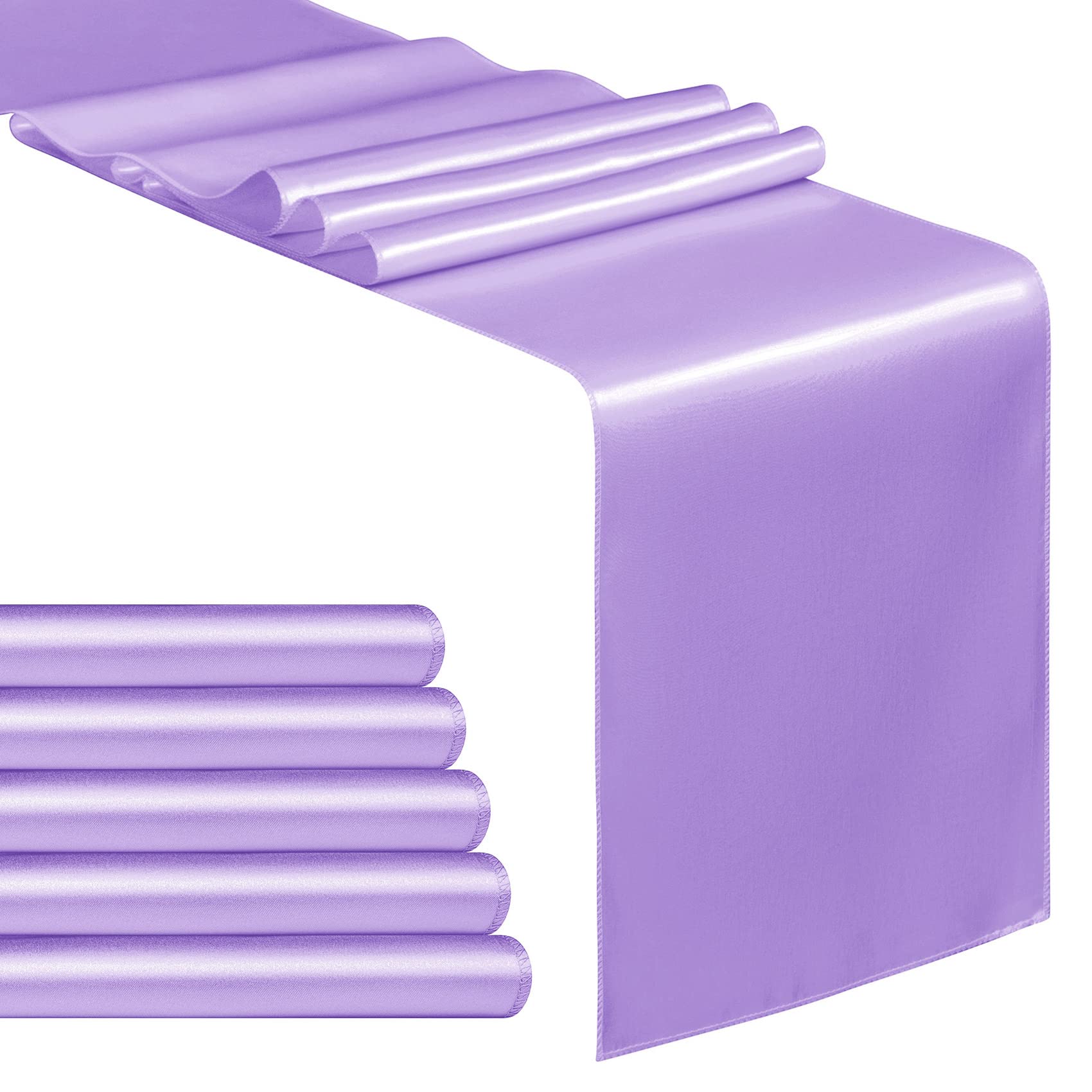 5-Pack Lavender Satin Table Runner 12 x 108 Inch - Elegant Long Table Cloth for Wedding Decor, Birthday Party, Banquet, Graduation & Engagement - Perfect for Dining Table, Buffet Table & Event Centerpieces