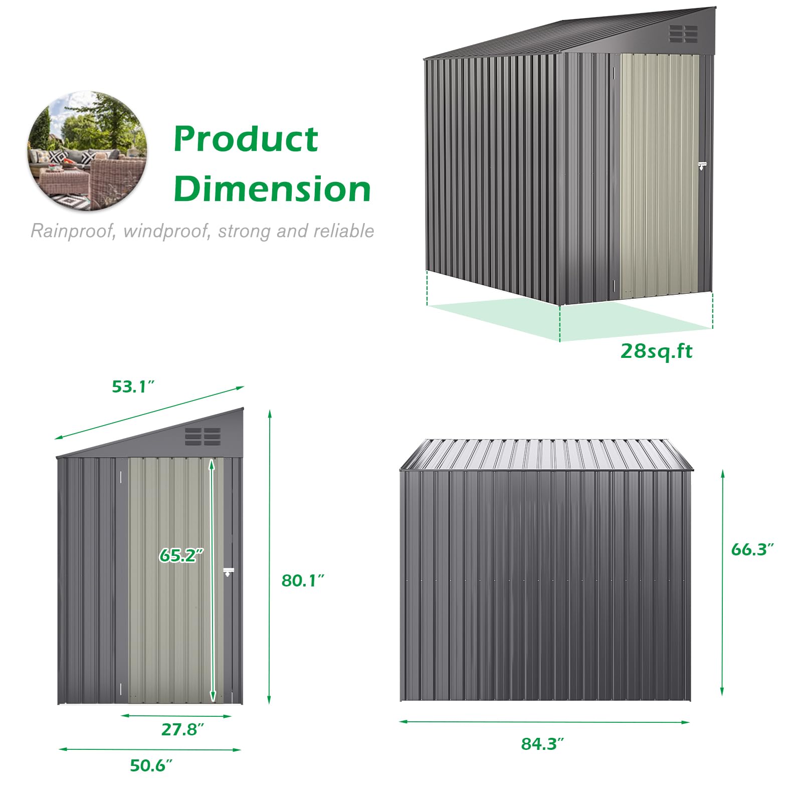 AECOJOY 4x7 Feet Metal Storage Shed - Outdoor Bike Shed, Garden Tool Organizer, Backyard Storage Solution in Dark Grey | Perfect for Patio, Garage & Yard Organization