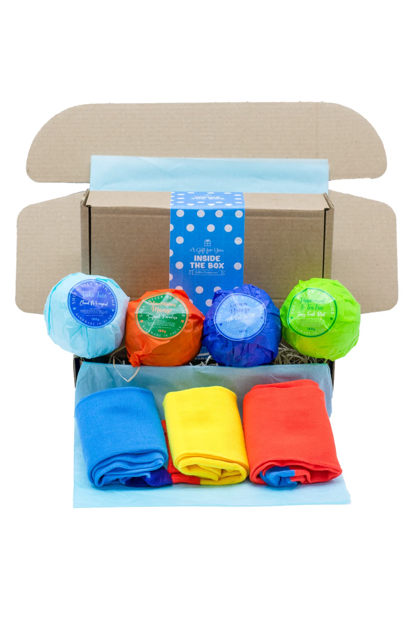Men's Bath Bombs & Cotton Socks Gift Set - Jumbo Bath Bomb & Soft Socks for Relaxation | Spa Day, Birthday, Anniversary Gift for Him | UK Size 6-12 (Blue)